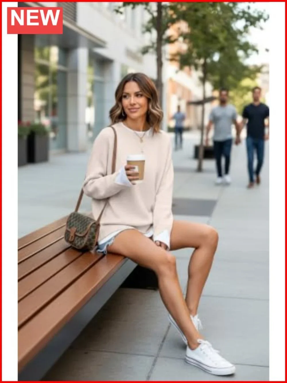 Womens Oversized Patchwork Sweater Crew Neck Pullover Knit